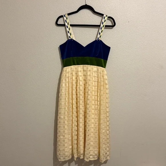 Anthropologie Madchen Velvet Bodice Flocked Silk Dress Cotton Medieval